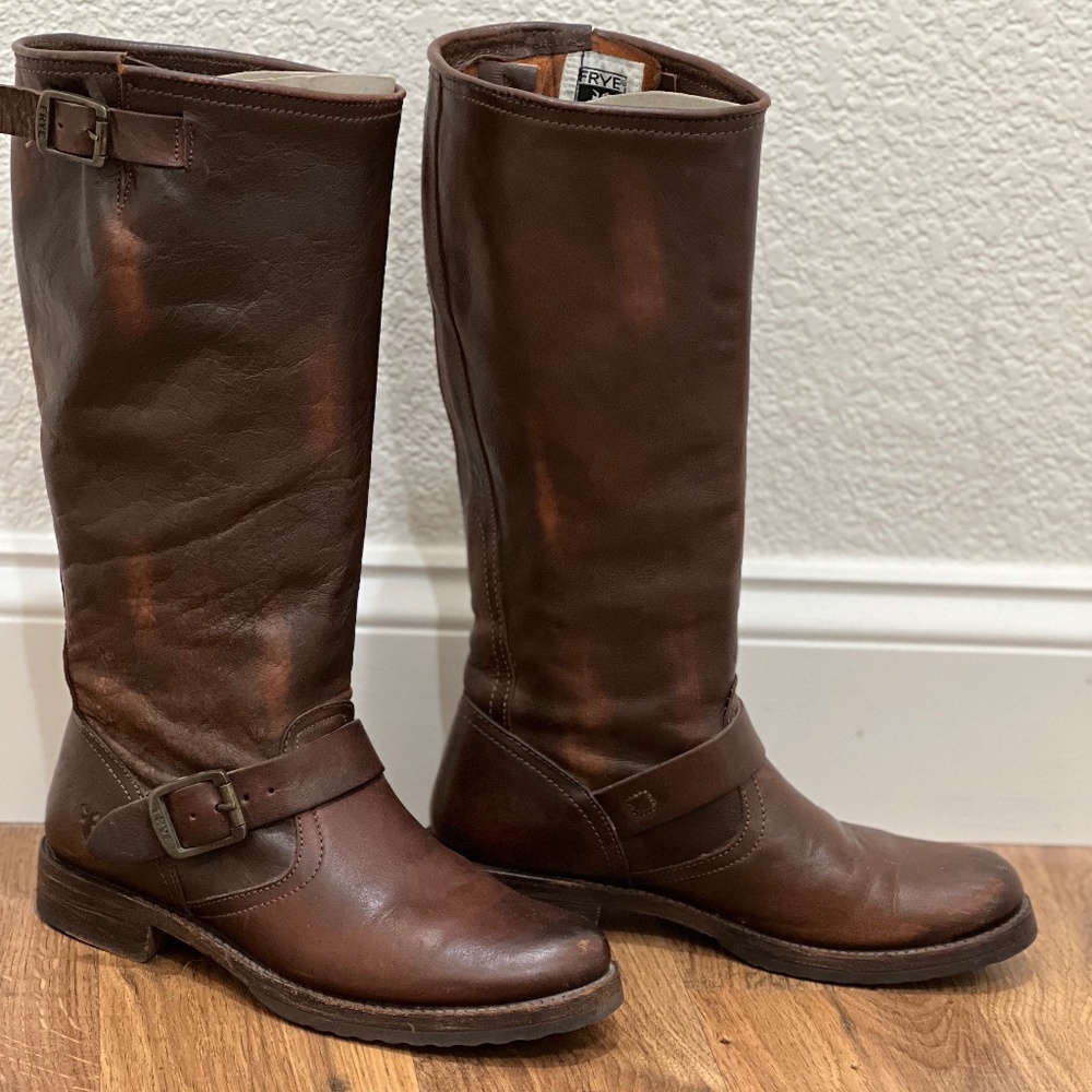 Frye Brown Leather Buckle Boots Sz 8
